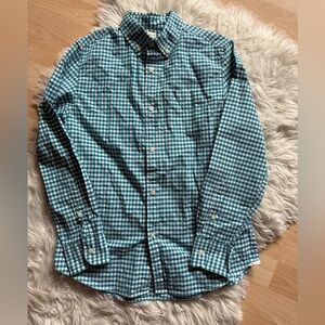J Crew  Crewcuts Boys Aqua and White Checkered Button Down Shirt 12
